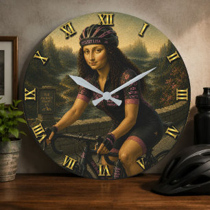 Road Cyclist Funny Mona Lisa Gift for Road Bike  Large Clock