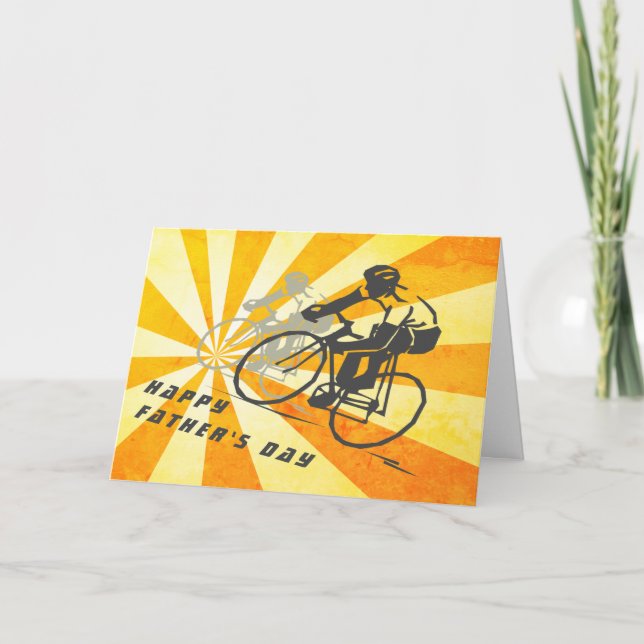 Road Cyclists and Retro Sunburst Bike Father's Day Card (Front)