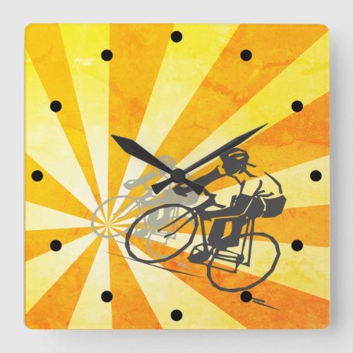 Road Cyclists and Retro Sunburst Bikers Biking Square Wall Clock