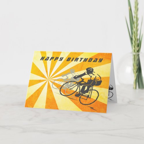 Road Cyclists with Retro Sunburst Bike Birthday Card