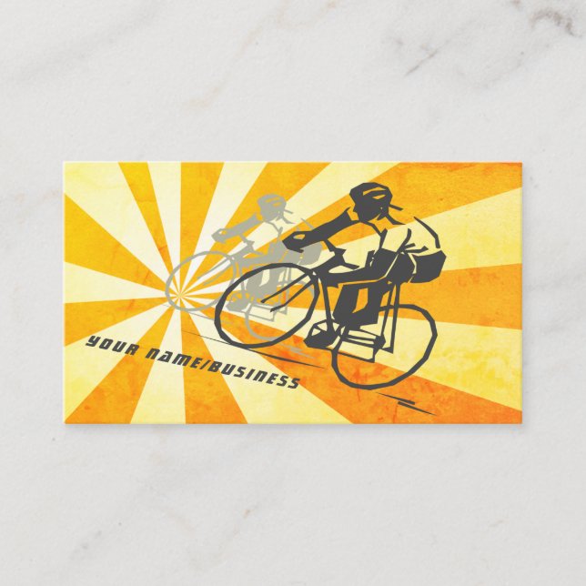 Road Cyclists with Retro Sunburst Biking Business Card (Front)