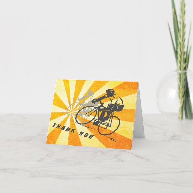 Road Cyclists with Retro Sunburst Biking Thank You Card (Front)