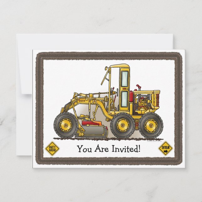 Road Grader Construction Kids Party Invitation (Front)