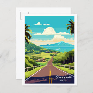 Road Hana Hawaii Travel Vintage illustration Postcard