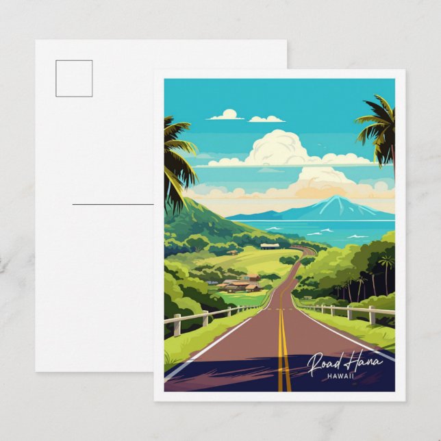 Road Hana Hawaii Travel Vintage illustration Postcard (Front/Back)