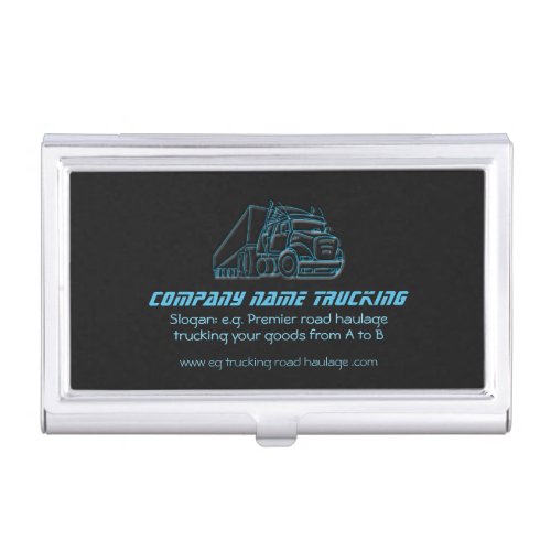 Road Haulage Semi_Truck blue logo Business Card Case