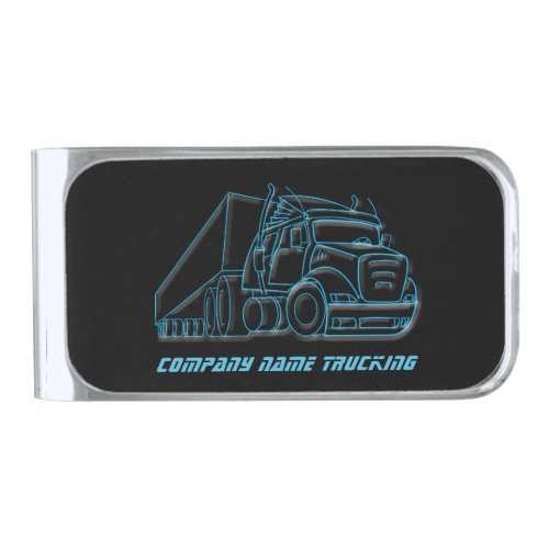 Road Haulage Semi_Truck blue logo Silver Finish Money Clip