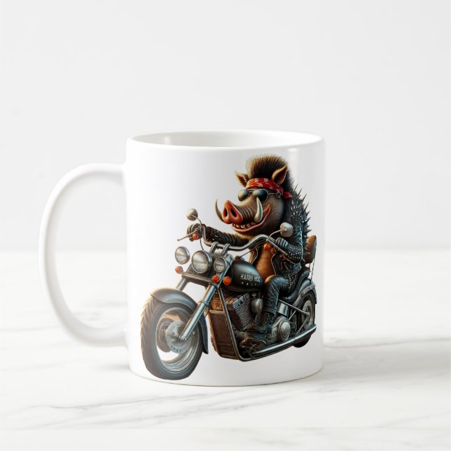 Road Hog Biker Mug | Rebel Motorcycle Hog Design (Left)
