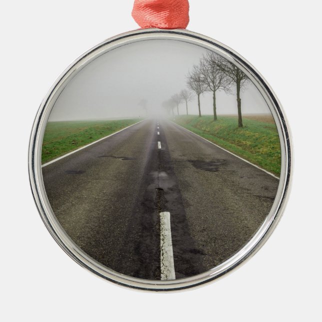 Road in fog leads to nothing metal ornament (Front)