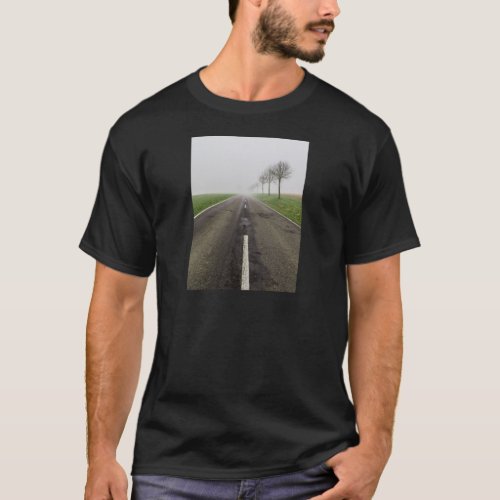 Road in fog leads to nothing T_Shirt