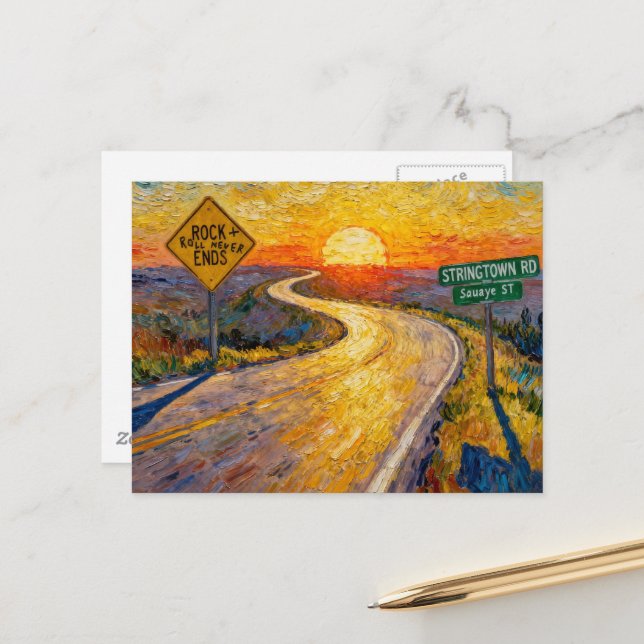 Road Journey Rock and Roll Never Ends Stringtown  Postcard (Front/Back In Situ)