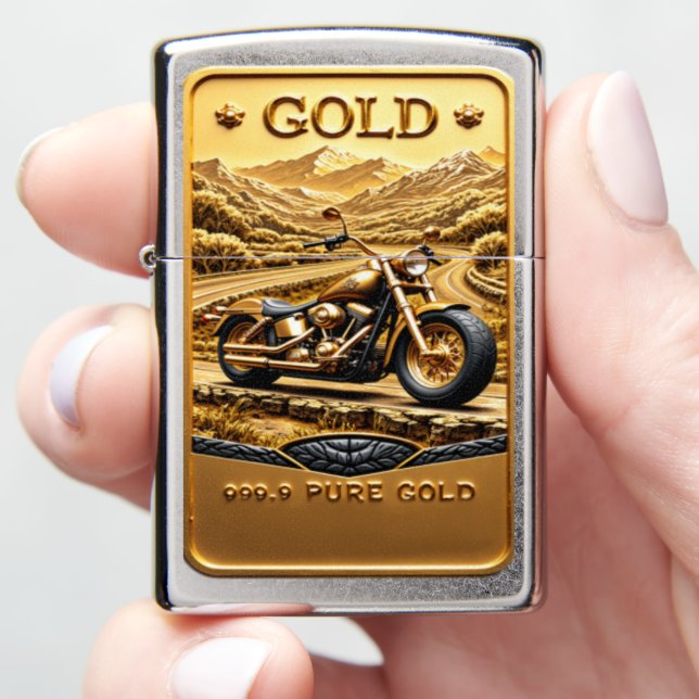 Road King Pure Gold Cruiser Zippo Lighter (In Hand)