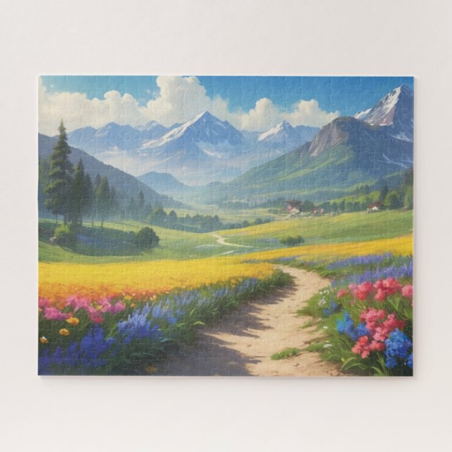  road leading to the village with mountains in the jigsaw puzzle (Horizontal)