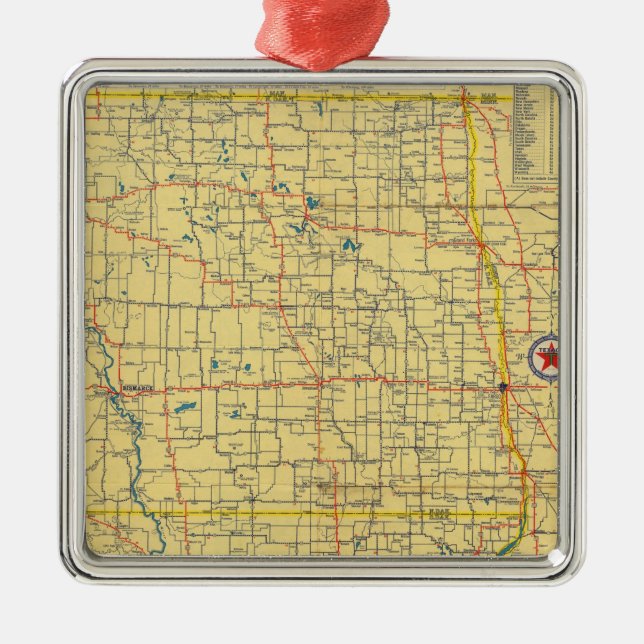 Road map N & S Dakota Metal Ornament (Front)