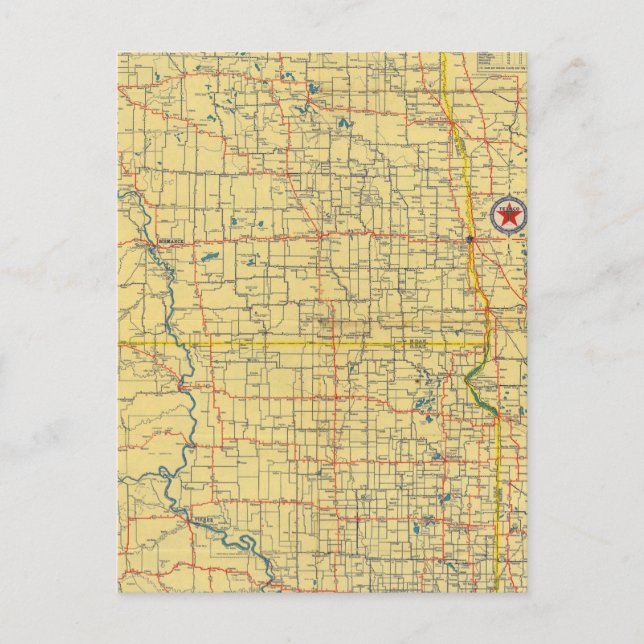 Road map N & S Dakota Postcard (Front)