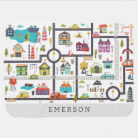 Road Map Town Map Personalized Boy Baby Blanket