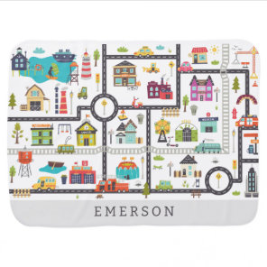 Road Map Town Map Personalized Boy Baby Blanket