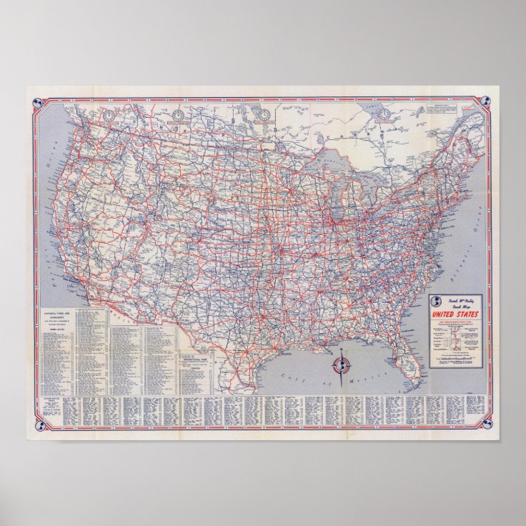 Road Map United States Poster 