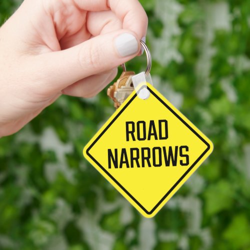 Road Narrows Metal Square Keychain