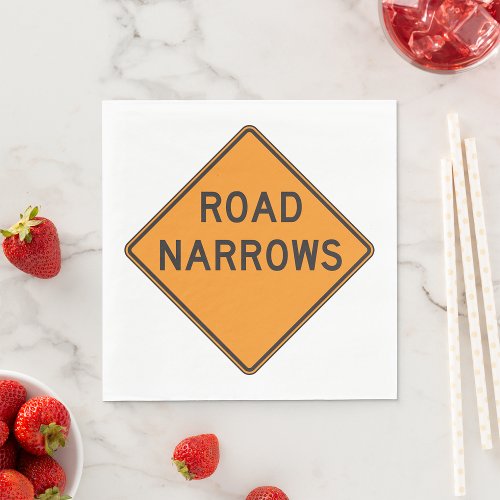 Road Narrows Road Sign Paper Napkins