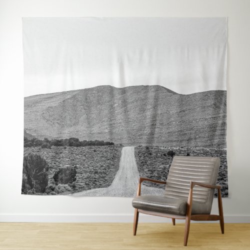 Road Outta Town  Black and White Scenery Tapestry