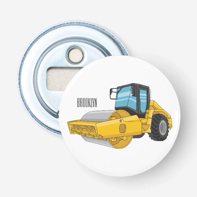 Road roller cartoon illustration bottle opener (Front)
