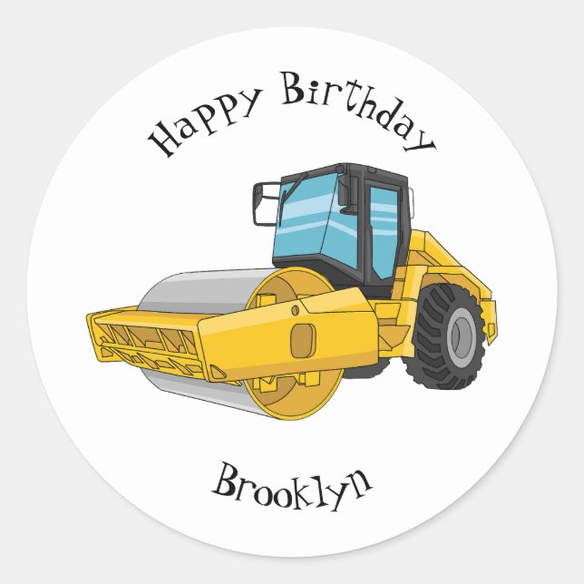 Road roller cartoon illustration classic round sticker (Front)