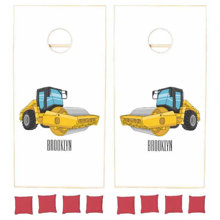 Road roller cartoon illustration cornhole set | Zazzle Road roller cartoon illustration cornhole set | Zazzle