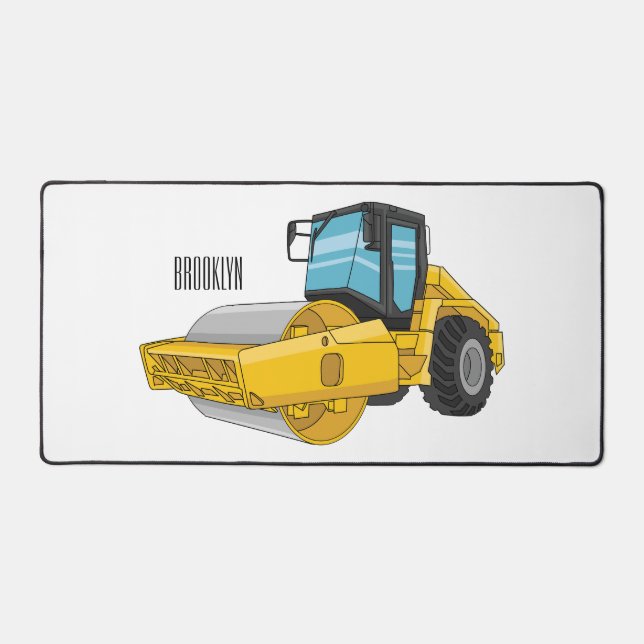 Road roller cartoon illustration desk mat (Front)