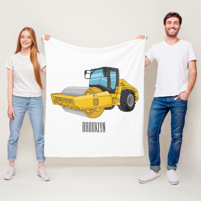 Road roller cartoon illustration fleece blanket (In Situ)
