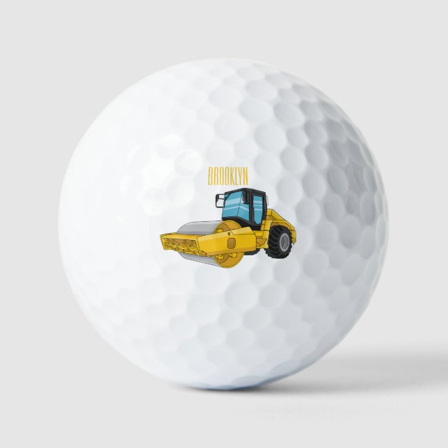 Road roller cartoon illustration golf balls (Front)