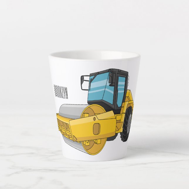 Road roller cartoon illustration latte mug (Front)