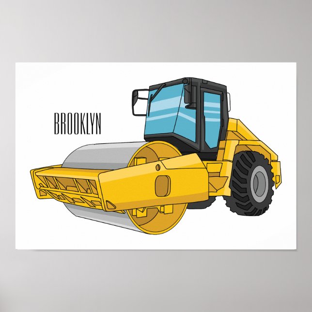 Road roller cartoon illustration poster (Front)