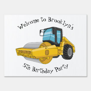 Road roller cartoon illustration sign