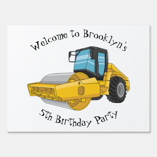 Road roller cartoon illustration sign (Front)