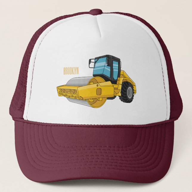Road roller cartoon illustration trucker hat (Front)