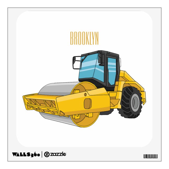 Road roller cartoon illustration wall decal (Front)