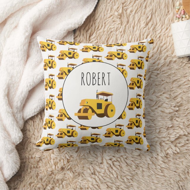 Road Roller Compactor Construction Truck Boys Name Throw Pillow (Blanket)
