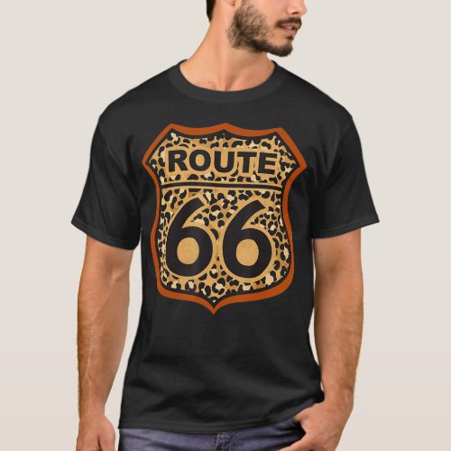 Road Rout 66 Vintage Retro Sign Leopard Truck Bike T_Shirt