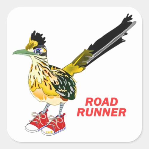 Road Runner in Red Sneakers Square Sticker