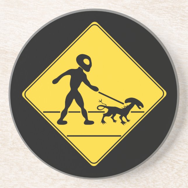 Road Sign- Alien Crossing Drink Coaster (Front)