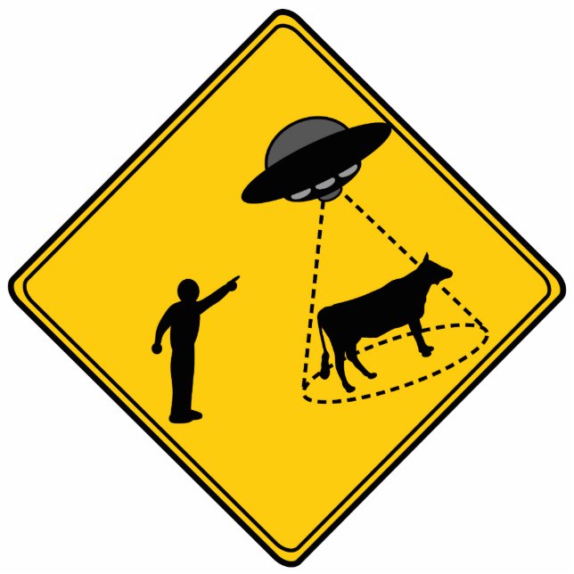 Road Sign- Cow and UFO Cutout (Front)