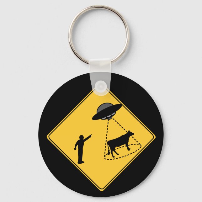 Road Sign- Cow and UFO Keychain (Front)