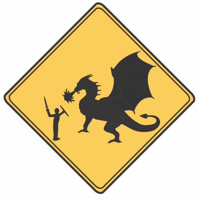 Road Sign- Knight & Dragon Cut Out Sculpture (Front)