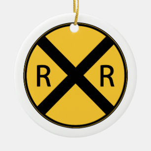 Road Sign Railroad Crossing Ceramic Ornament