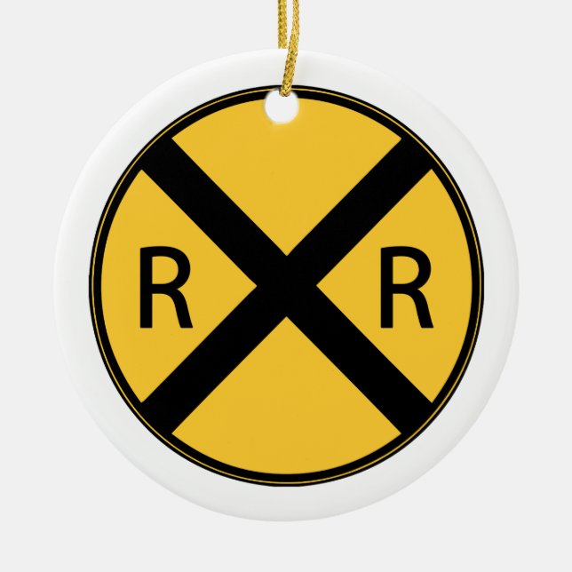 Road Sign Railroad Crossing Ceramic Ornament (Front)