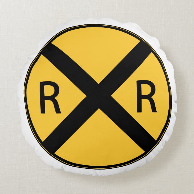 Road Sign Railroad Road Crossing Round Pillow (Front)