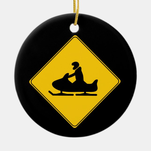 Road Sign- Snowmobile Ceramic Ornament (Front)