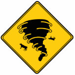Road Sign- Tornado Cutout<br><div class="desc">Tornado funnel with flying cows on a road sign. Moo... ... ... . A little bit of dark humor that may be funny to some.</div>
