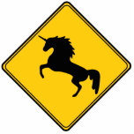 Road Sign Unicorn Cutout<br><div class="desc">Unicorn crossing. Reality meets fantasy.</div>